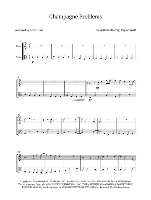 Champagne Problems (Arr. André Nusa) - Taylor Swift (Instrumental Duet)