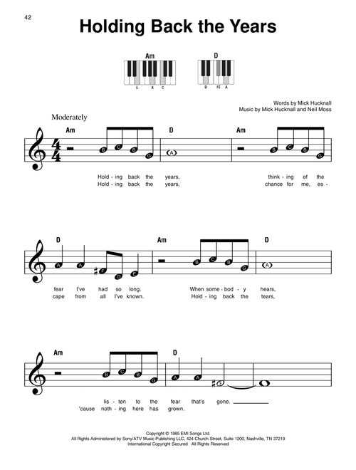 Holding Back The Years - Simply Red (Super Easy Piano)