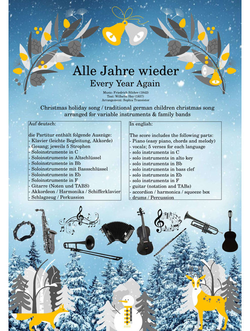 Alle Jahre wieder (every year again) for family band (Arr. Sophia Transistor) - Friedrich Silcher, Wilhelm Hey (Large Ensemble)