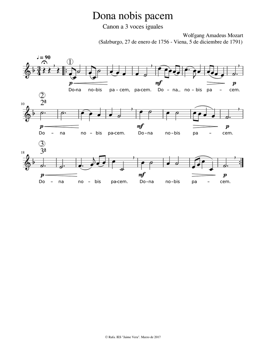 Dona nobis pacem Sheet Music for Piano (Solo) | MuseScore.com
