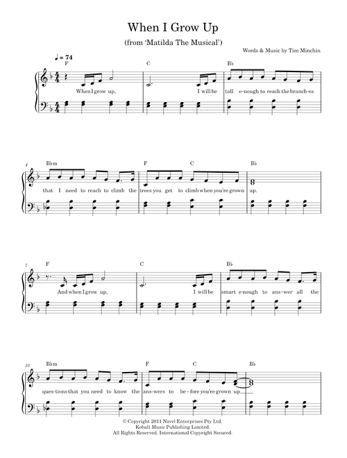 When i grow up - Tim Minchin (Easy Piano)