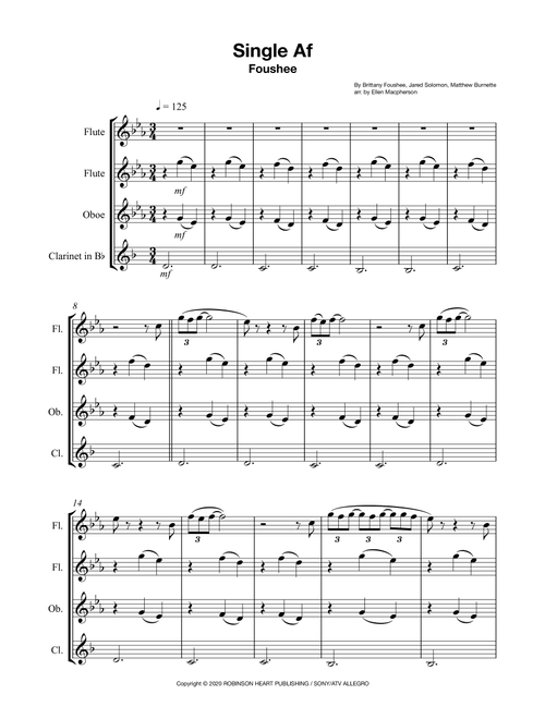 Single Af (Arr. Ellen Macpherson) - Foushee (Woodwind Ensemble)