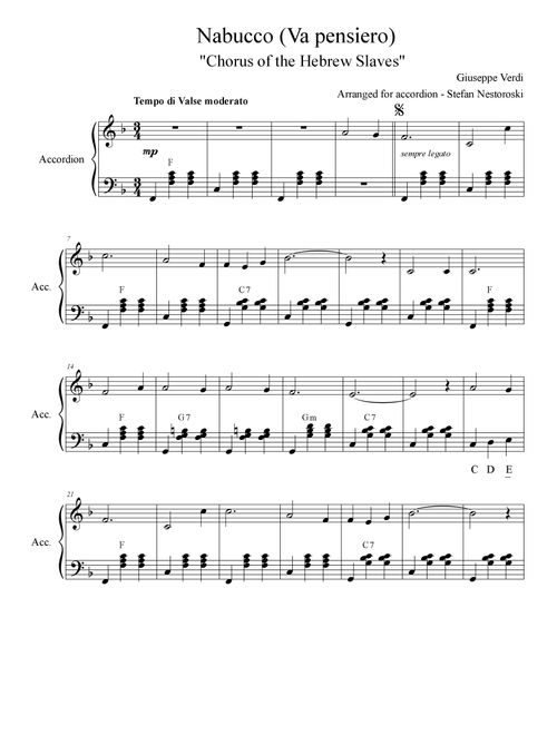 Nabucco (Va Pensiero) - Accordion (Arr. Stefan Nestoroski) - Giuseppe Verdi (Instrumental Solo)