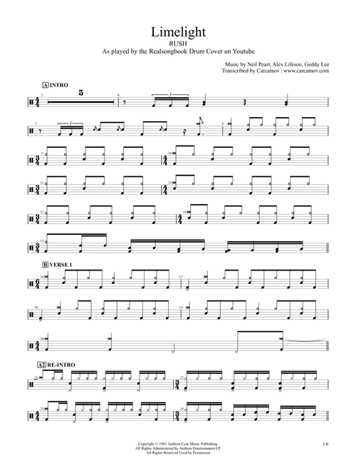 Limelight (Arr. Realsongbook) - Rush (Drums)