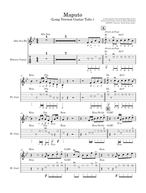 Maputo – David Sanborn/ Bob James Guitar Tabs