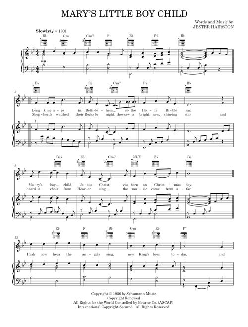 Mary's Little Boy Child - Jester Hairston (Piano-Vocal-Guitar)
