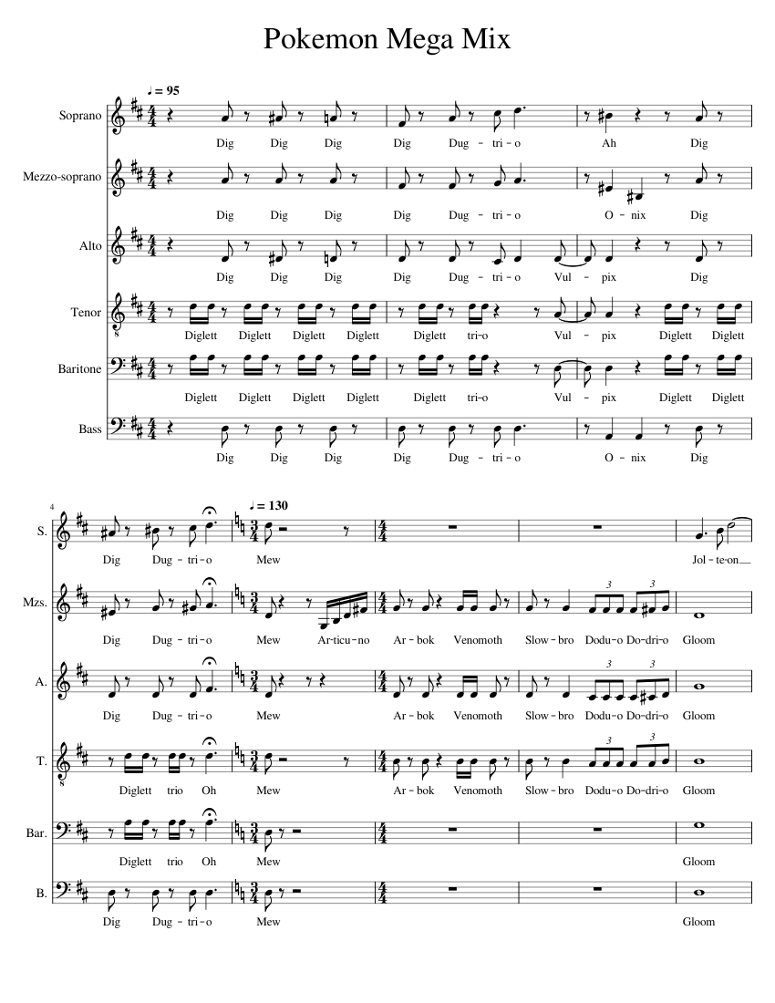 Pokemon Mega Mix Sheet music for Soprano, Alto, Tenor, Bass voice ...