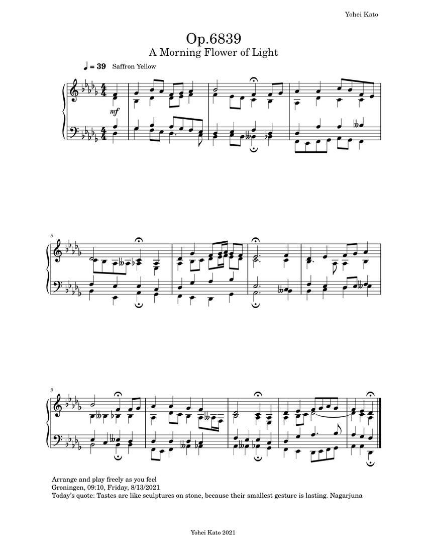 Op.6839 A Morning Flower of Light Sheet music for Piano (Solo