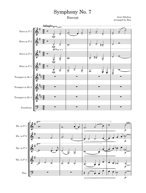 Excerpt from Symphony No.7 – Jean Sibelius, arranged for Brass Octet