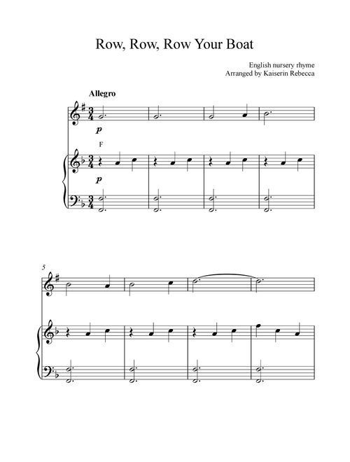 Row, Row, Row Your Boat (Arr. Kaiserin Rebecca) - English nursery rhyme (Clarinet and Piano)