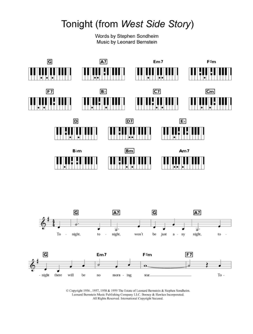 Tonight - Leonard Bernstein, Stephen Sondheim, West Side Story (Musical) (Piano Chords-Lyrics)
