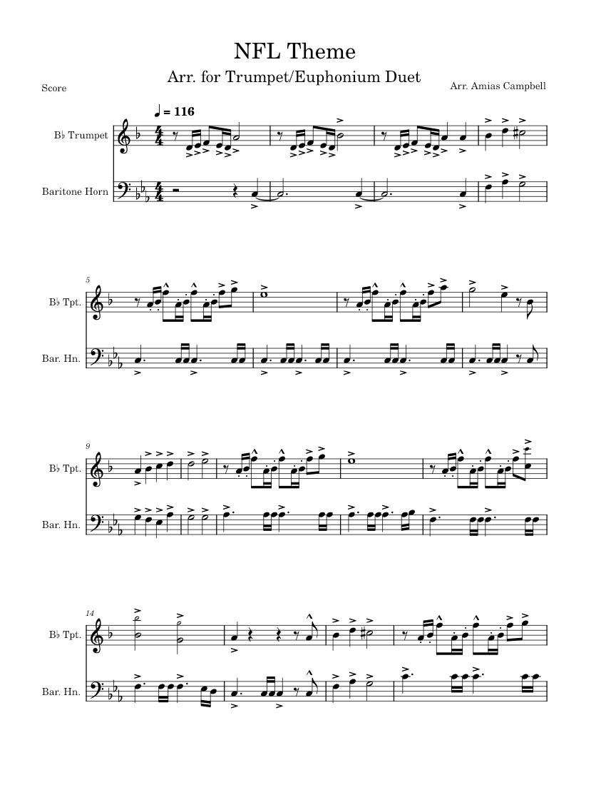 NFL Theme, Arr. for Trumpet/Euphonium Duet Sheet music for Trumpet in b