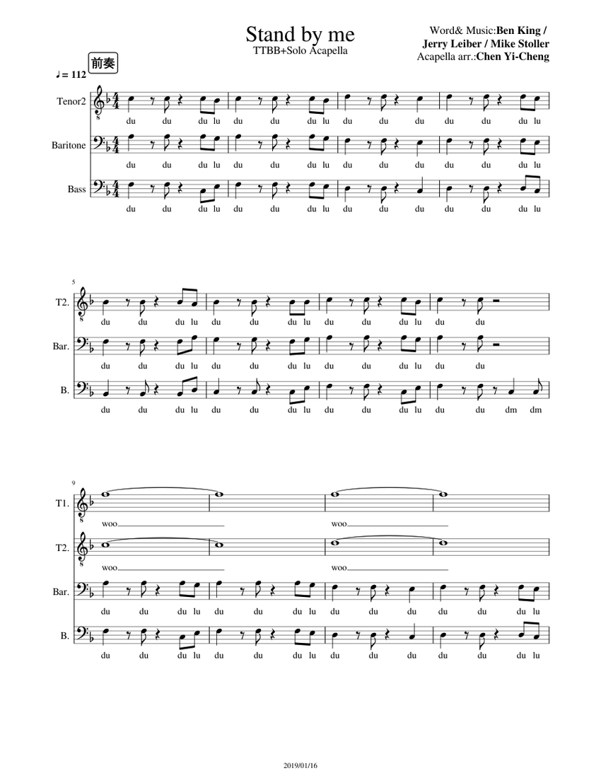 Stand by me( TTTBB Acapella) Sheet music for Tenor, Bass voice, Vocals