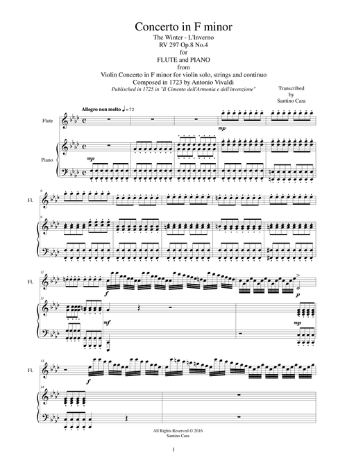 Vivaldi - Concerto in F minor 'Winter' RV 297 Op.8 No.4 Flute and Piano (Arr. Santino Cara) - Vivaldi Antonio (Flute and Piano)
