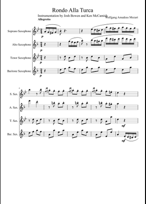 Rondo alla Turca for Saxophone Ensemble Sheet Music for Saxophone alto ...