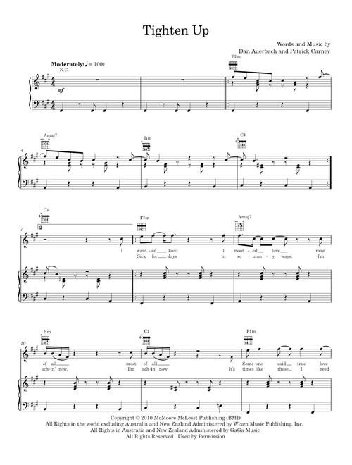 Tighten up - The Black Keys (Piano-Vocal-Guitar)