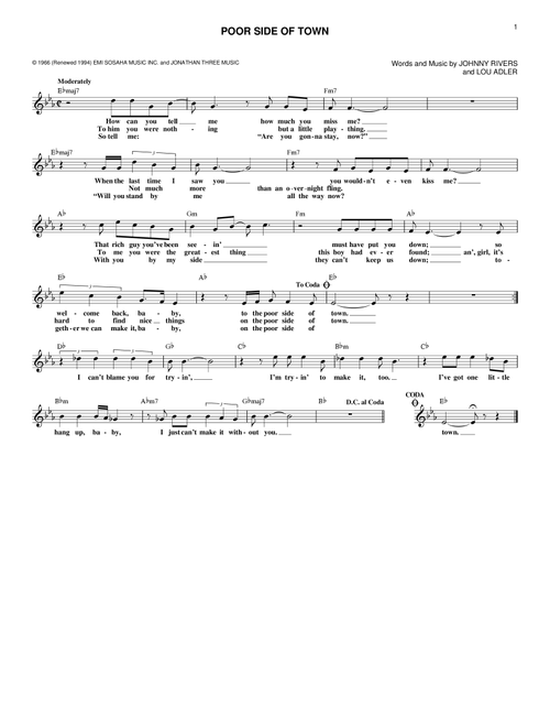 Poor Side Of Town - Johnny Rivers (Lead Sheet - Fake Book)