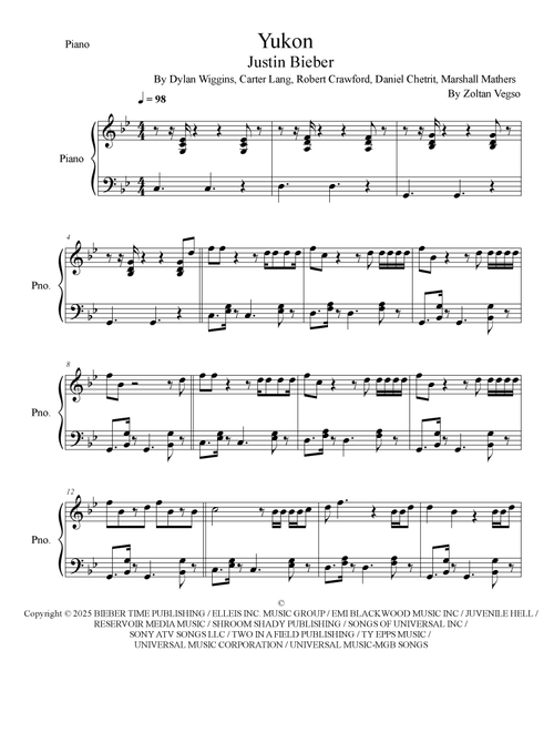 Yukon (Arr. Zoltan Vegso) - Justin Bieber (Easy Piano)
