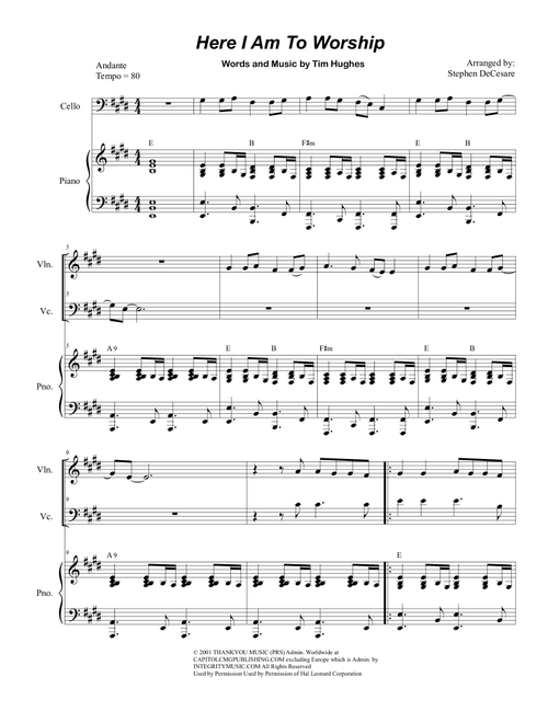 Here I Am To Worship (Arr. Stephen DeCesare) - Tim Hughes (Instrumental Duet and Piano)