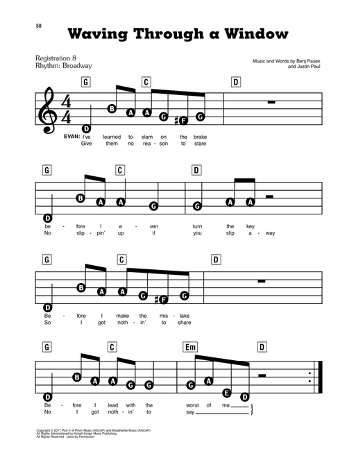 Waving Through A Window (from Dear Evan Hansen) - Pasek & Paul, Benj Pasek, Justin Paul (E-Z Play Today)