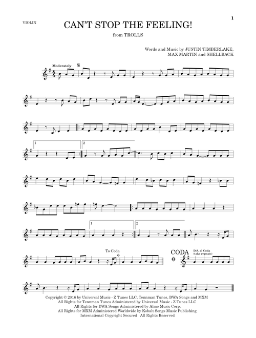 Can't Stop The Feeling! (from Trolls) - Justin Timberlake (Violin Solo)
