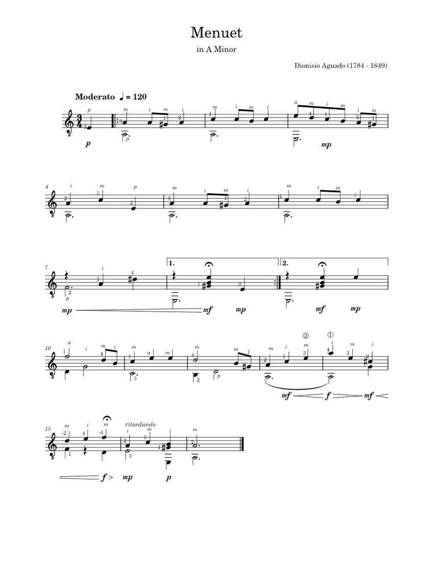 Menuet in A minor - Dionisio Aguado Sheet Music for Guitar (Solo ...