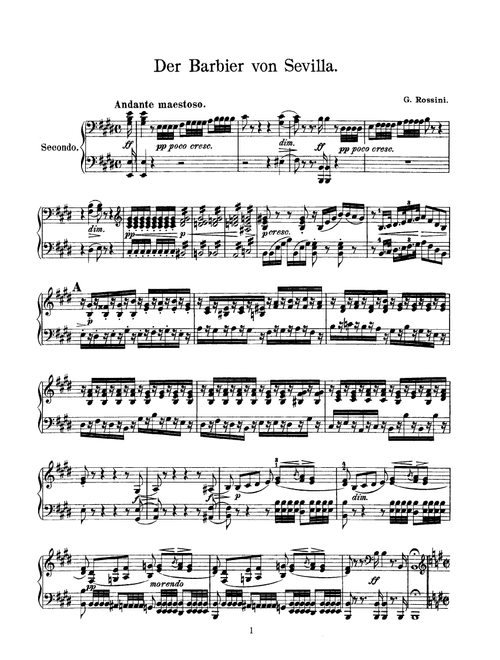 Rossini The Barber of Sevilla Overture, for piano duet(1 piano, 4 hands), PR821 (Arr. M. Schultze) (Instrumental Duet)