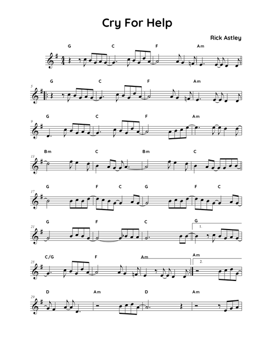 Cry For Help (Arr. Fake book Guy) - Rick Astley (Lead Sheet - Fake Book)