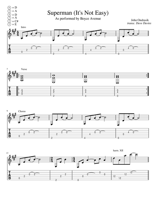 Superman (It's Not Easy) (Arr. Dave Davies) - Five For Fighting (Guitar Tab)