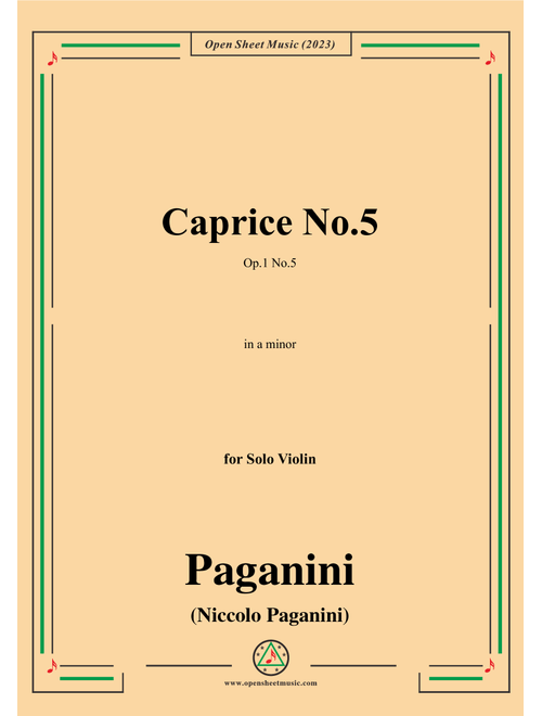 Paganini-Caprice No.5,Op.1 No.5,in a minor,for Solo Violin (Arr. OSM Press) - Niccolo Paganini (Violin Solo)