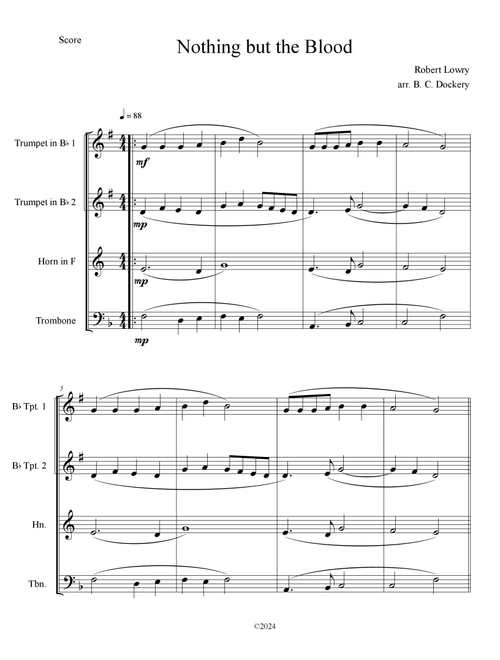 Nothing But the Blood (Brass Quartet) (Arr. B. C. Dockery) - Robert Lowry (Brass Ensemble)