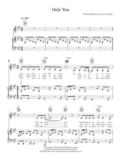 Only you - Yazoo (Piano-Vocal-Guitar (Piano Accompaniment))