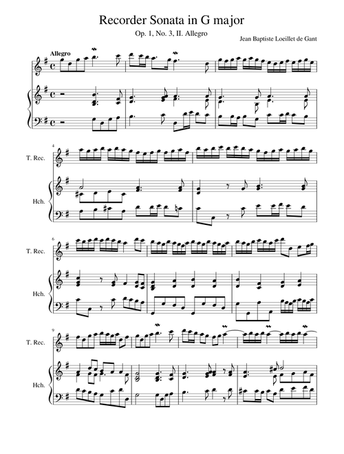 Recorder Sonata in G major: Op.1, No.3, II. Allegro - Jean Baptiste Loeillet de Gant