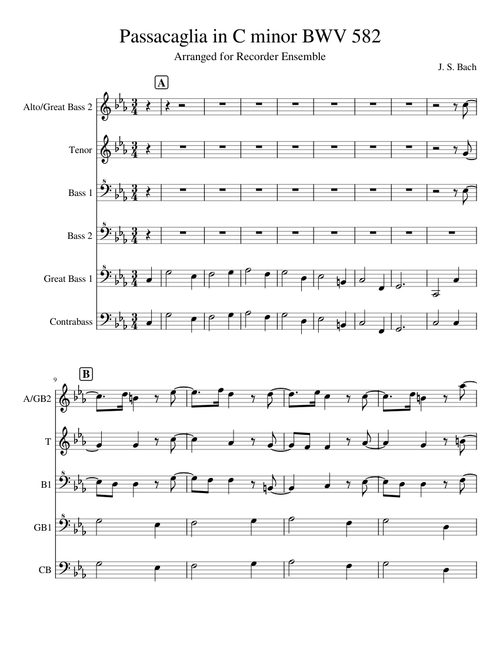 Passacaglia and Fugue in C minor BWV 582 | Arranged for Recorder Sextet