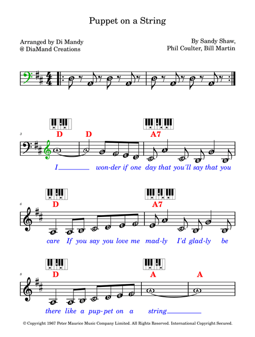 Puppet On A String (Arr. Dianne Mandy) - Sandy Shaw (Lead Sheet - Fake Book)