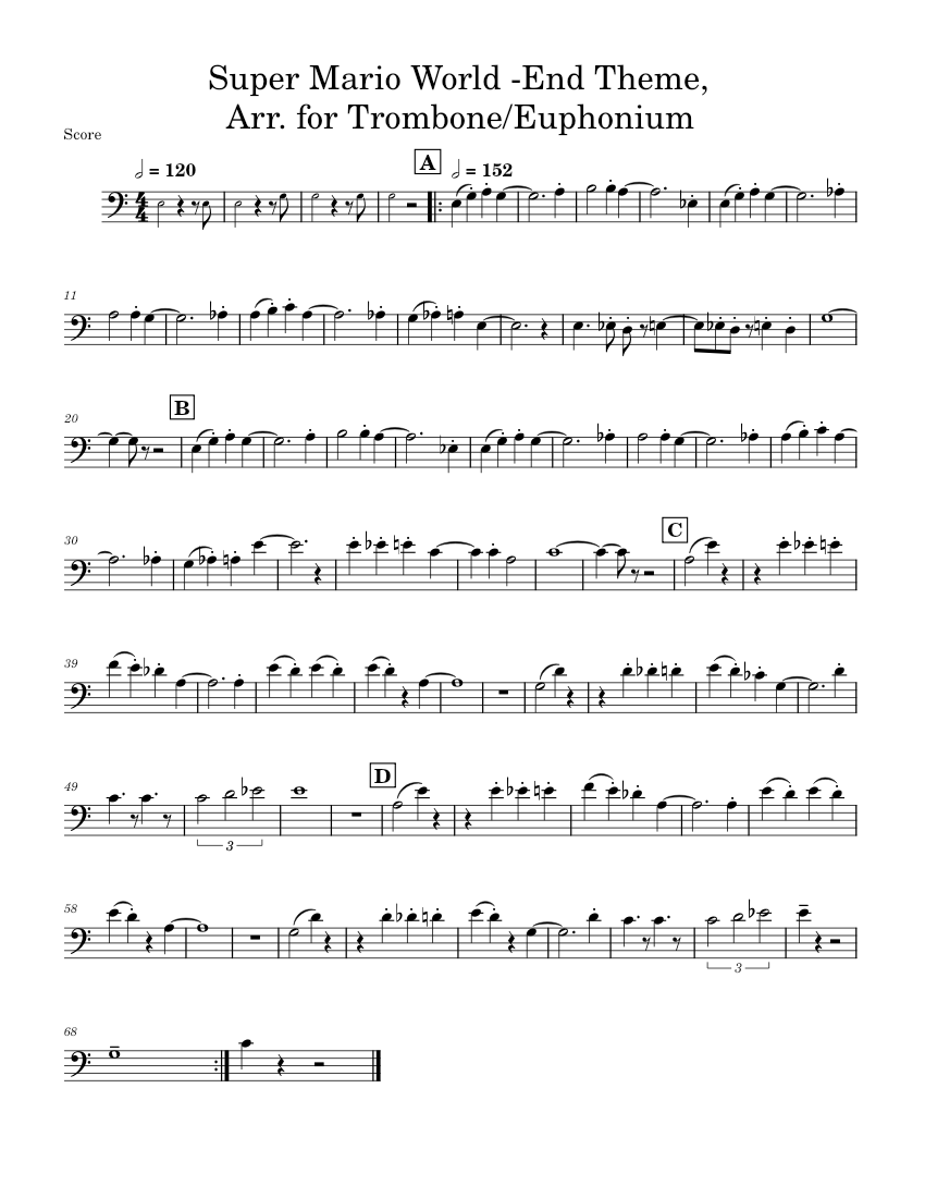 Super Mario World - End Theme, Arr. for Trombone/Euphonium Sheet