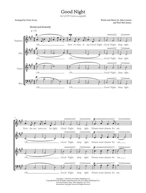 Good Night (Arr. Arranged by Erica Avery) - The Beatles (Choral, SATB)