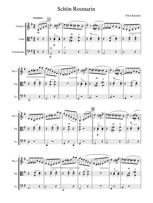Schoen Rosmarin for Strings Trio