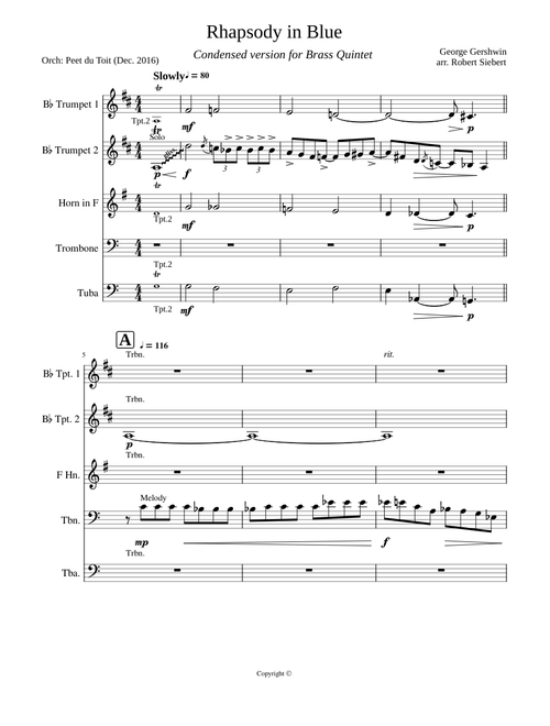Rhapsody in Blue - George Gershwin, arr. R Siebert (Brass Quintet)