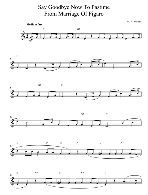 Say Goodbye Now To Pastime - Wolfgang Amadeus Mozart (Lead Sheet - Fake Book)