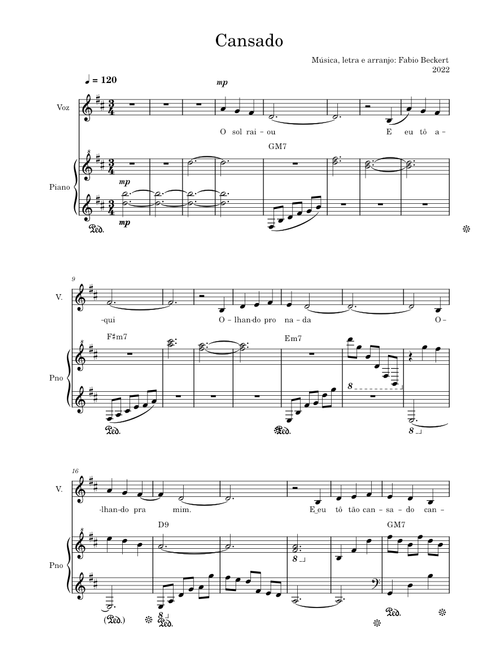 Cansado - Fabio Beckert - Partitura do piano.