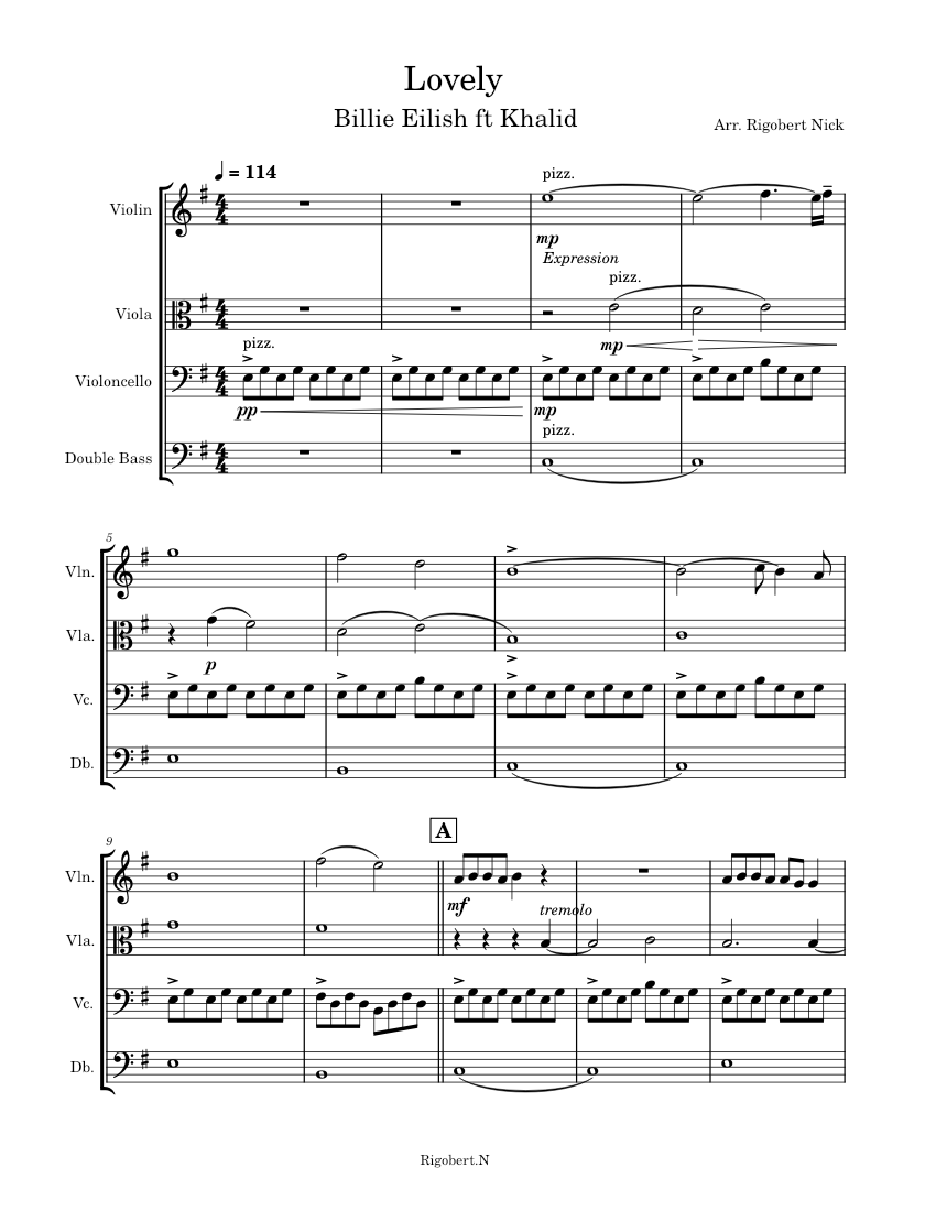 Lovely Billie Eilish Lovely Sheet music for Contrabass, Violin, Viola