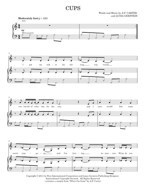 Cups (When I'm Gone) - Anna Kendrick, Pitch Perfect Movie (Piano-Vocal-Guitar)