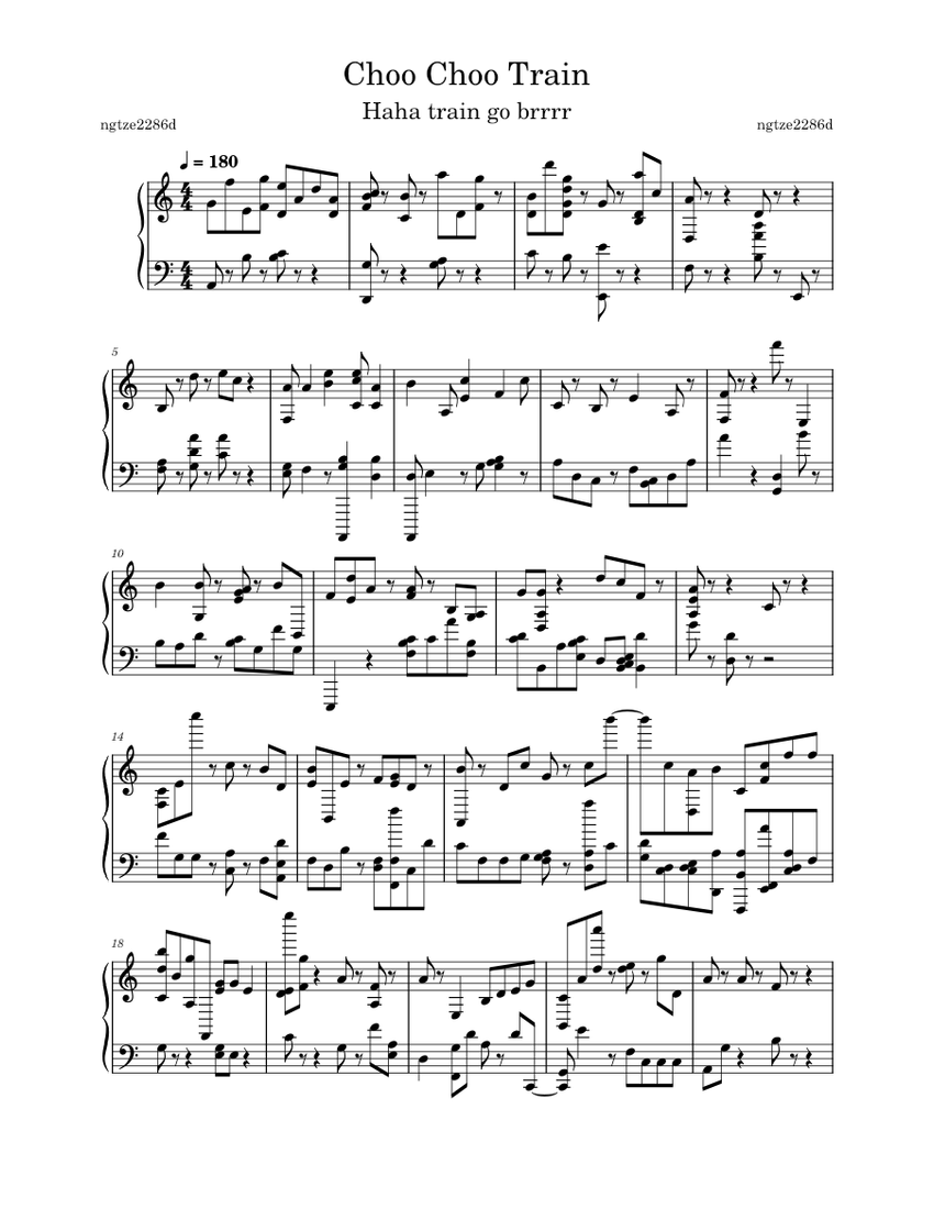 ★楽譜/ZOO/ベスト/エレクトーン/HIRO/Choo Choo TRAIN Choo Choo Train Sheet Music for Piano (Solo) | MuseScore.com