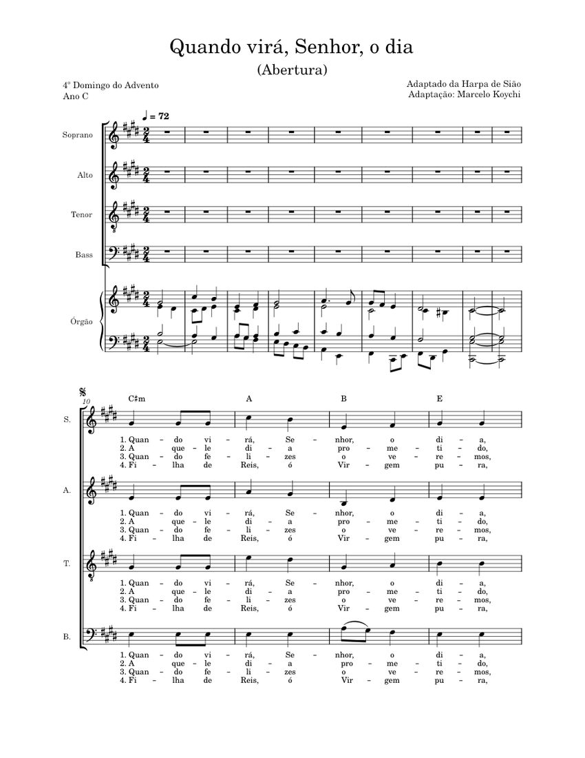 Quando virá, Senhor, o dia Sheet music for Soprano, Alto, Tenor, Bass ...