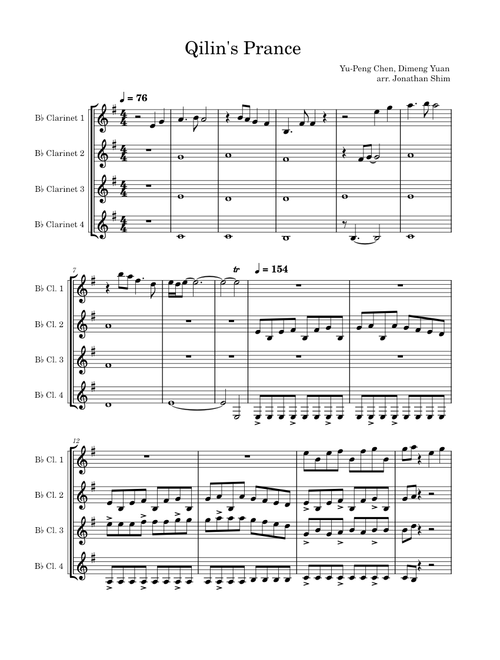 Qilin's Prance – Yu-Peng Chen Qilin's Prance - Bb Clarinet Quartet