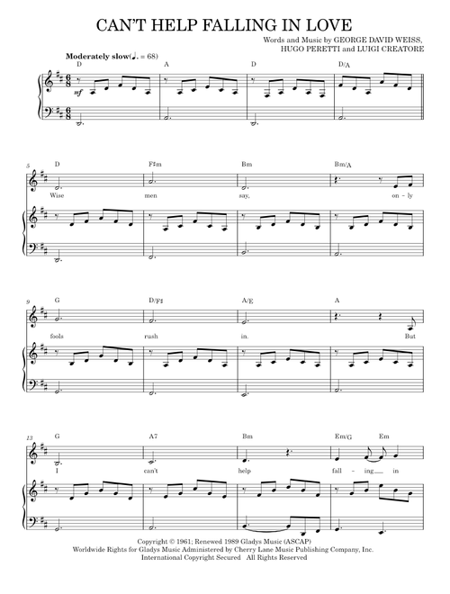 Can't Help Falling In Love - Elvis Presley (Piano Vocal)