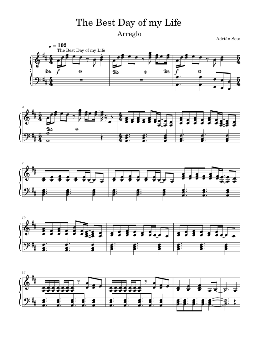 The best day of my life arreglo sheet music for piano solo