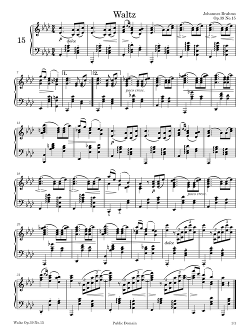 Waltz in A♭ Major Op.39 No.15 by Johannes Brahms