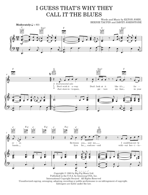 I Guess That's Why They Call It The Blues - Elton John (Piano Vocal)